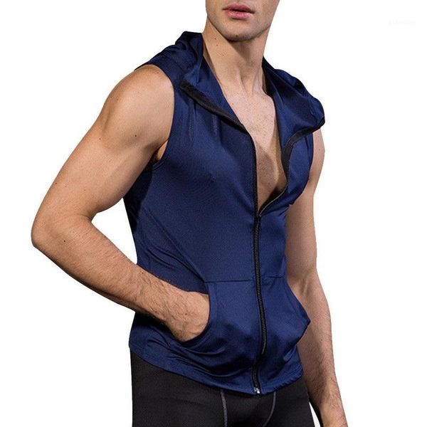 

nibesser 2020 men compression zipper tank budybuilding fitness tights sleeveless hooded men tees sportswear clothing1, White;black