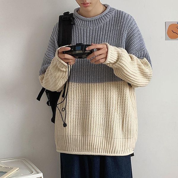 

winter sweater men's warm fashion hit color casual o-neck knitted pullover men wild loose korean knitting sweaters mens clothes, White;black