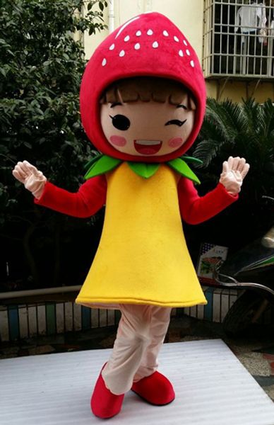 

mascot costumes strawberry girl mascot costume suits party game dress outfits advertising carnival halloween xmas easter festival adults, Red;yellow