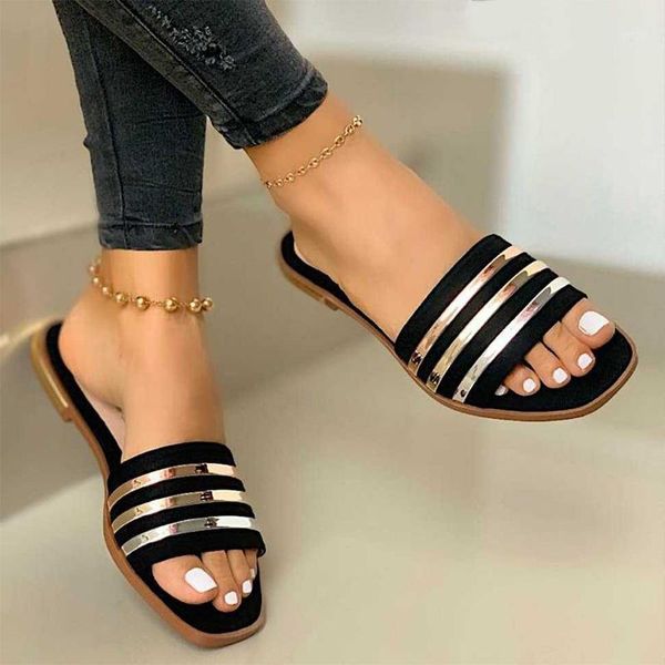 

ladies slippers beach shoes women slip on bling gold flat slides outdoor comfort slipper female casual sandals plus size 35-431, Black