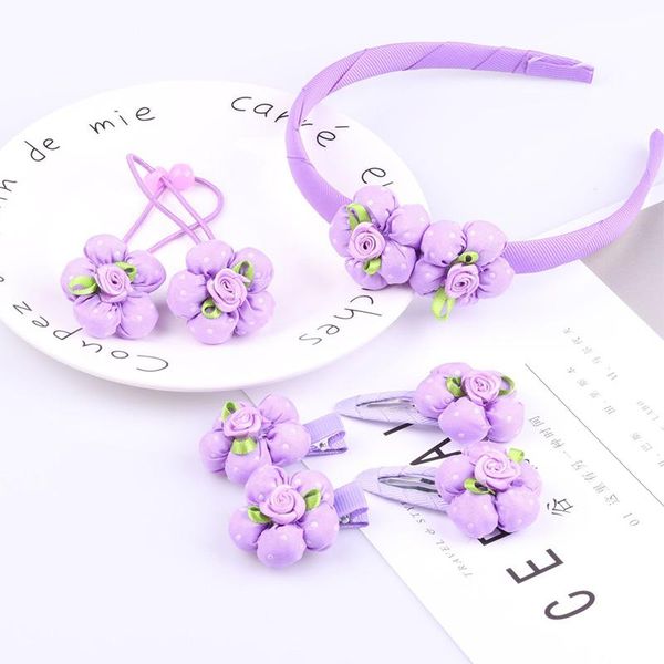 

7pcs/set princess girls headwear set kid cute child flowers hairpins hair clips elastic hair band headdress accessories, Slivery;white