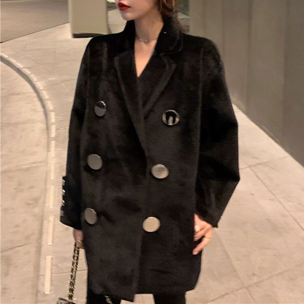 

2021 new korean version overcoat fashion loose retro black autumn winter button lapel long sleeve woolen coat r2ym