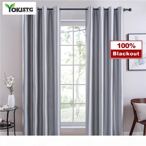 

yokistg modern 100% blackout curtains for bedroom living room window treatment solid color silky damask blinds finished drapes