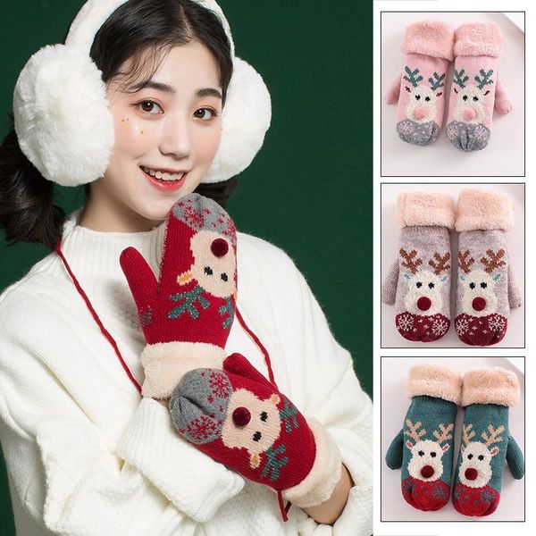 

cute christmas warm winter plush gloves outdoor glove for women gloves glove party supplies knitted mittens plush faux fur, Blue;gray