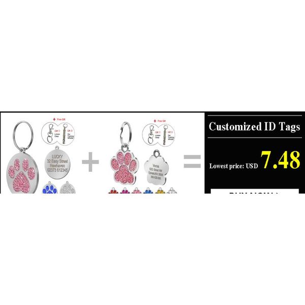

glitter paw pet id tags customized engraved dog & cat paw tag personalized name phone nu bbyunu