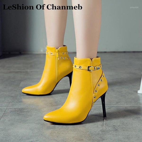 

2020 larger size 34-48 49 50 woman ladies soft pu leather booties women's buckled strap zipper rivets thin high heels boots shoe1, Black