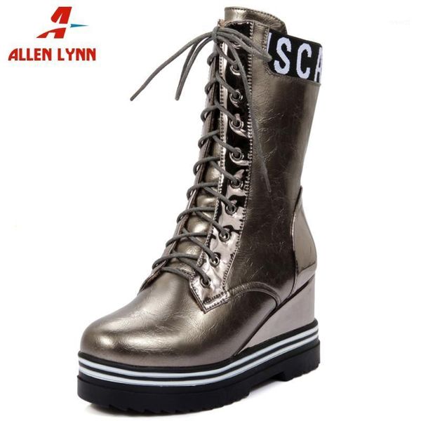 

boots allen cool female 2021 fashion casaul shoes woman platform increasing height women lace up mid calf boots1, Black