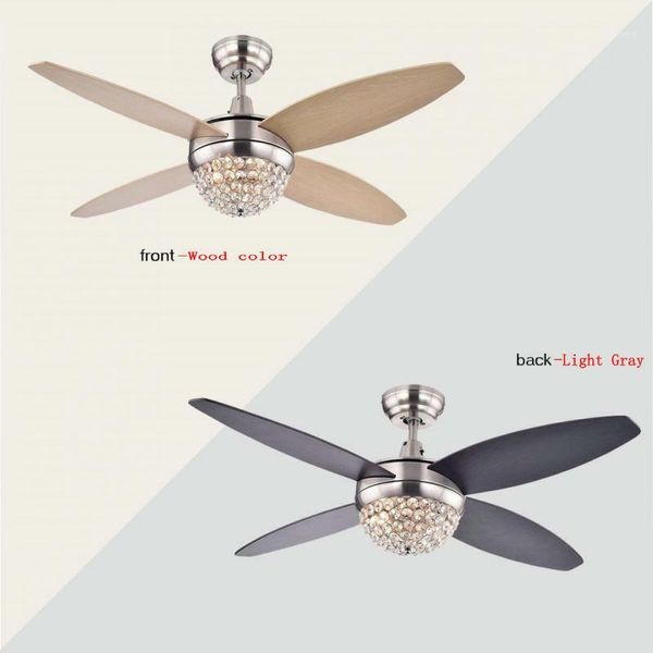 

electric fans remote control 52" 4 blades double-sided color wood satin nickel crystal ceiling fan 2 lights for living room/restaurant/