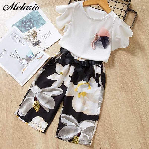 

clothing sets melario summer baby girls suit casual 3 4 5 6 7 years toddler children set floral t-shrts flower pants kids clothes1, White