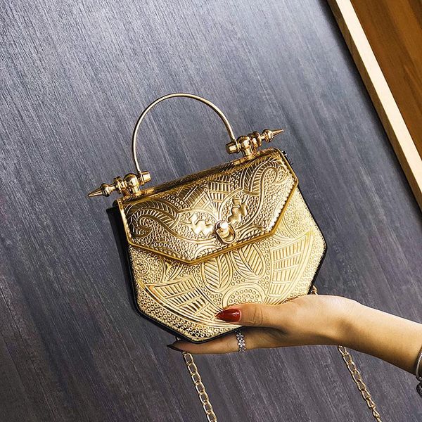 

bags for women handbag designer personality metal handbag fashion trend new embossed chain shoulder bag