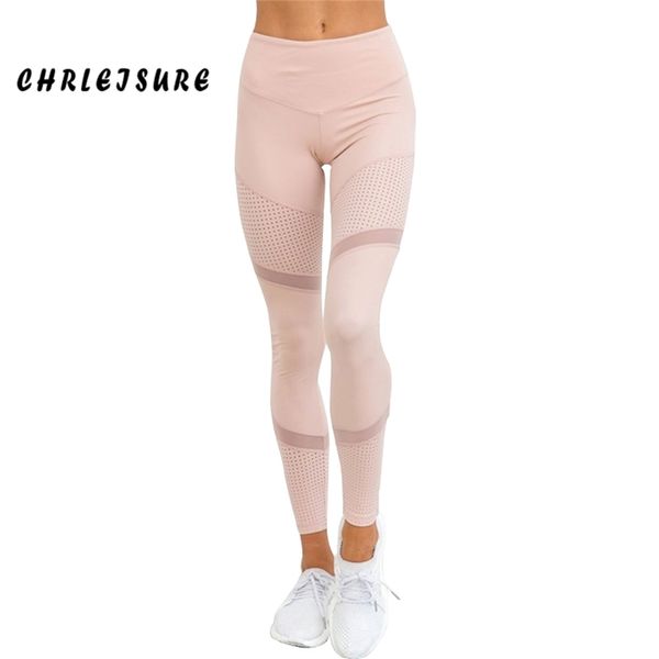 CHRLEISURE Work Out Rosa Leggings Frauen Frühling Knöchel-Länge Softe Mesh Legging Nähte Hohl Schlank Push-Up Dame Legging LJ200820