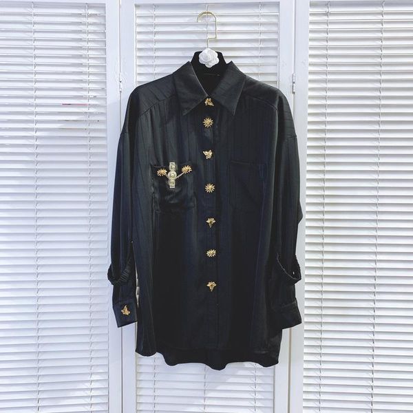 

women's blouses & shirts fashion striped shirt female design vinatge chic long sleeve white blouse gold boutton clothes