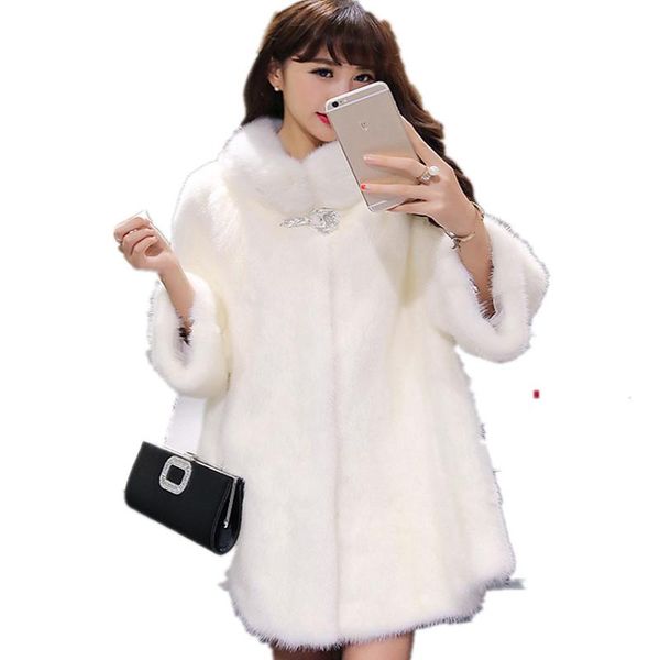 

women's fur & faux artificial coat women jacket winter female 2021 autumn three quarter sleeves, Black