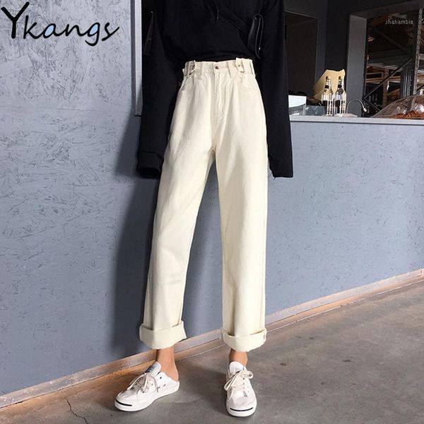 

mom jeans women loose high waist leisure full-length wide leg jean all-match korean white trendy harajuku daily chic denim pants1, Blue