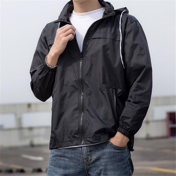

new men's summer jacket loose thin hooded jacket men's fashion sun protection men, Tan;black