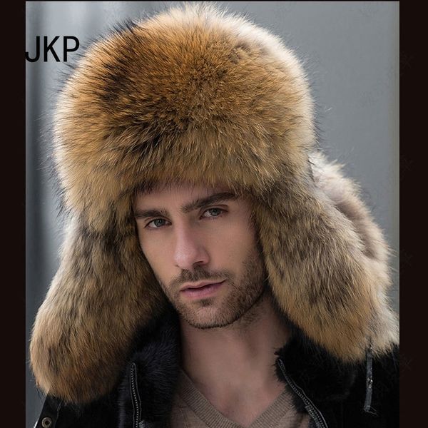 

star fur genuine silver fox fur hats men real raccoon fur lei feng cap for russian men bomber hats with leather 1002 y200110, Blue;gray