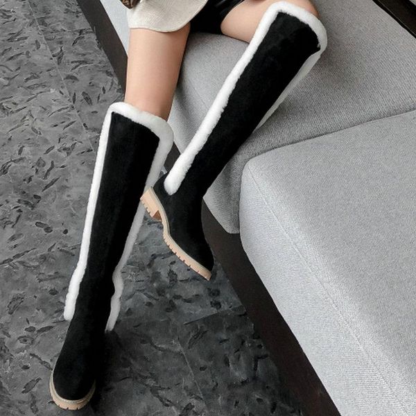 

eshtonshero autumn knee high boots women fashion black square heel woman cow suede shoes round toe winter zipper size 3-11