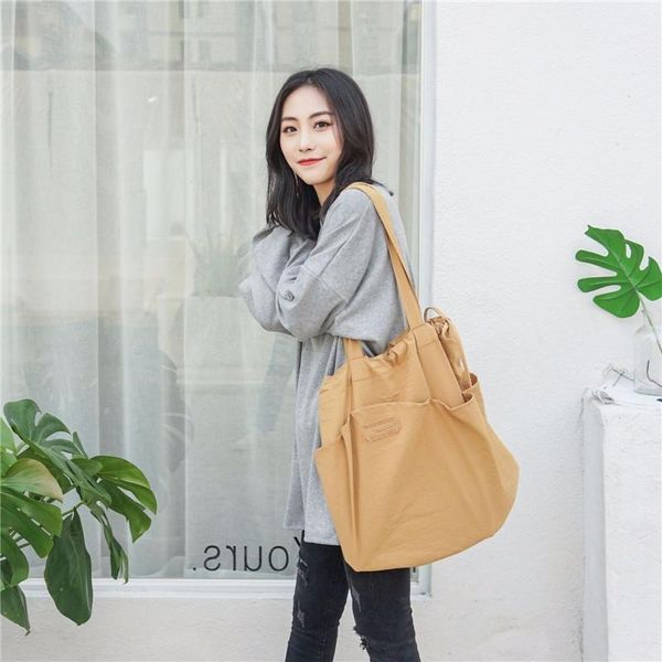 

applique canvas bag student personality drawstring shoulder bag fresh large capacity casual thin cotton linen girls hand