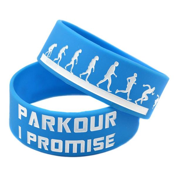 

1pc 1 inch wide parkour i promised motivation silicone wristband, Golden;silver