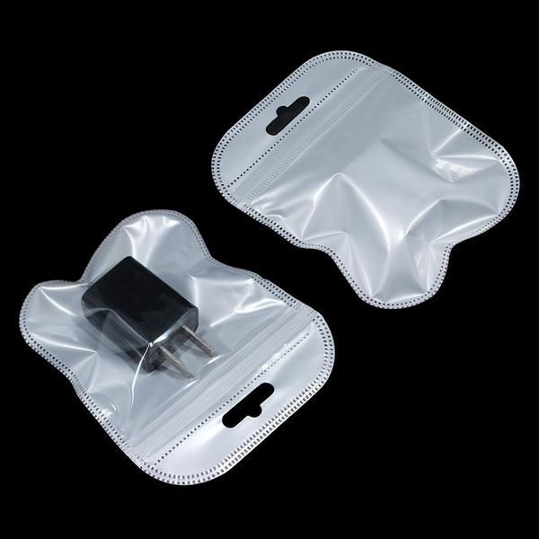 

200pcs white clear retail packaging plastic poly bag with hanging hole for electronic products craft sundries packaging pouch h wmtcxa