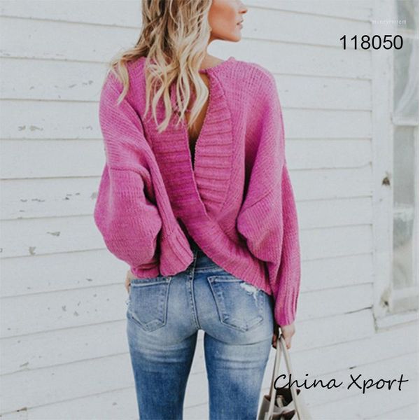 

women's sweaters batwing sleeve backless costume women sweater o neck autumn rose red beautiful loose style comfortable1, White;black