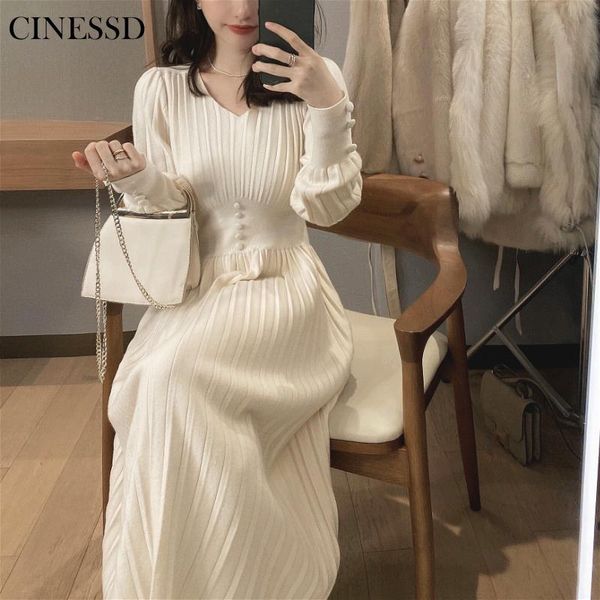 

casual dresses knitted dress women long sleeve vintage elegant office sweater female 2021 winter one-piece korean outerwear, Black;gray