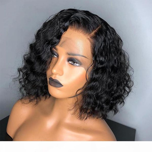 

curly glueless lace front human hair wigs with baby hair brazilian lace frontal wigs for african americans wig, Black;brown