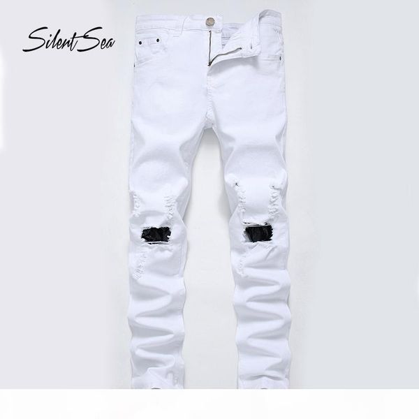 

silentsea new men ripped jeans fashion knee hole pants young man cowboys hip hop trendy pants student jeans, Blue