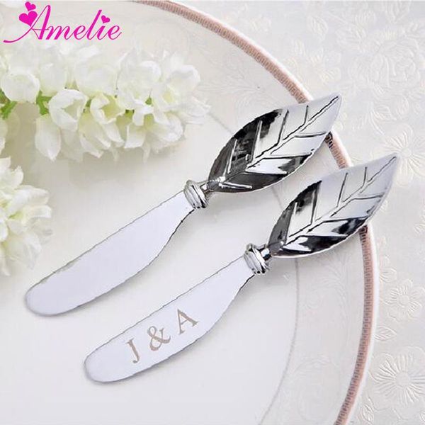 

30pcs/lot customized wedding party favors gift butter knife leaf handle master butter tool knife spreader kitchen supplies