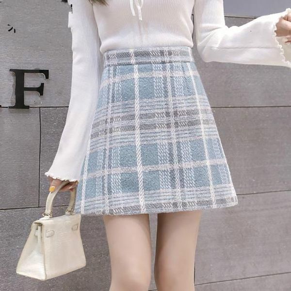 

2020new arrivals tweed wool mini skirt women korean fashion gray pink and black high waist woolen skirts for women faldas k277