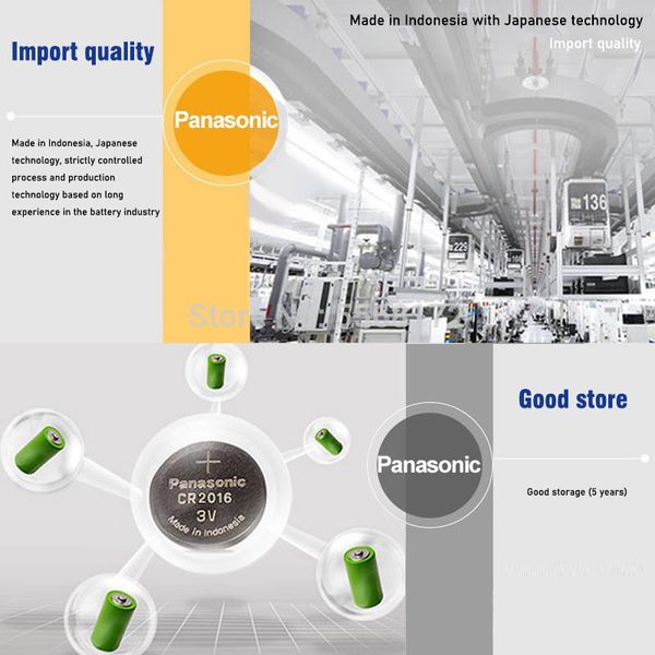 

10pcs/lot panasonic original cr2016 button cell battery 3v lithium batteries cr 2016 for watch toys computer calculator control wmtdtj, Bronze;slivery