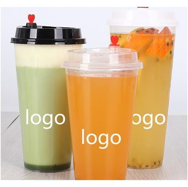 

500ml disposable plastic cups transparent injection heat resisting milk tea cup coffee shop bar juice milk drinking jllgfi jhhome