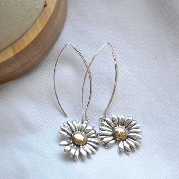 

s925 sterling silver earrings for women daisy flower earrings retro long asymmetric fashion tassel jewelry wholesale