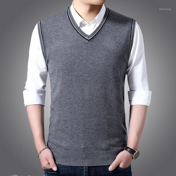

man wool sweater vest casual office male solid color knitting vest pullovers sleeveless jumpers1, White;black