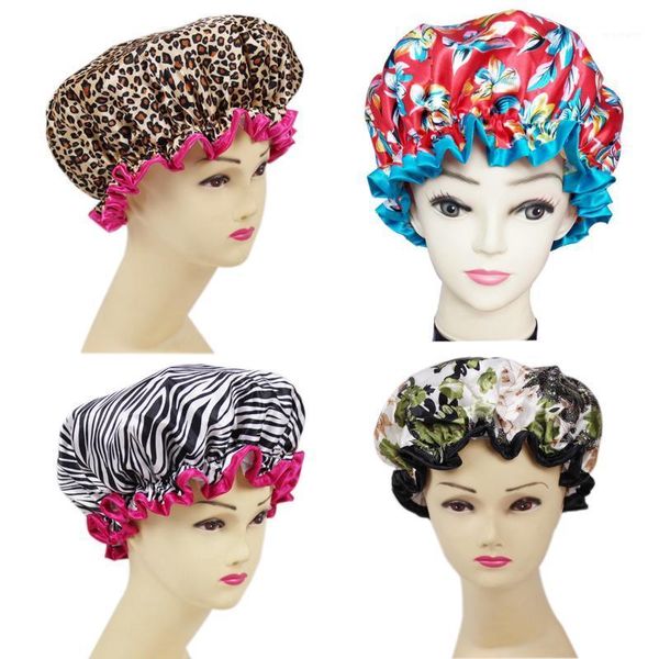 

shower caps 4 pcs per lot double layer polyester satin fabric 1 size fit all1