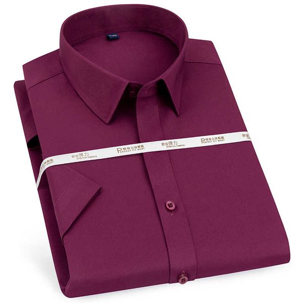 

men's summer short sleeve stretch shirts pocket-less design standard-fit formal business wrinkle resistant basic shirt, White;black