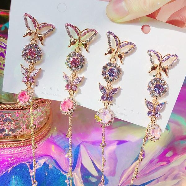 

dangle & chandelier mengjiqiao 2021 fashion korean crystal butterfly long tassel drop earrings for women students holiday party pendientes j, Silver