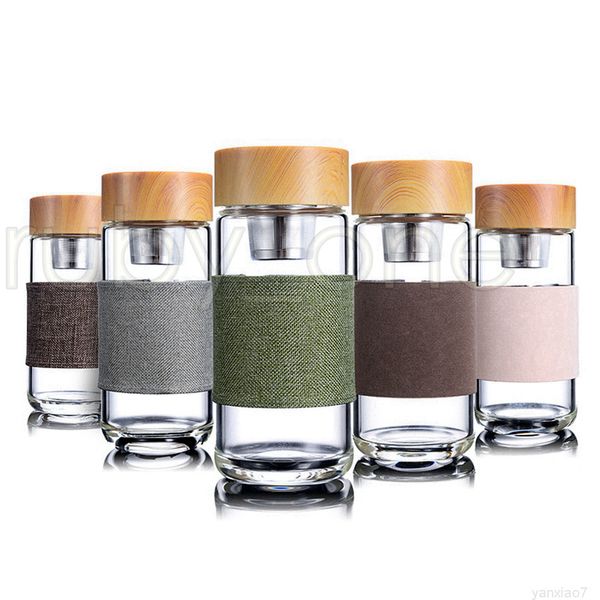 

350ml 12oz glass water bottles heat resistant round office cup with stainless steel infuser strainer tea mug car tumblers rra3569