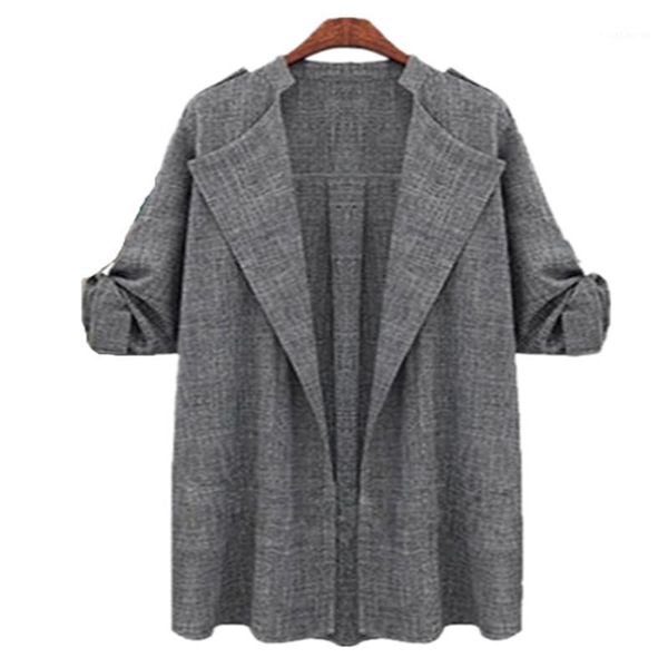 

2017 autumn women fashion big size fat mm long trench casual coat slim open stitch coats1, Tan;black