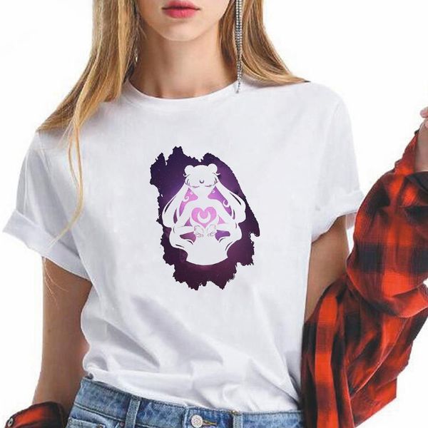 

sailor moon graphic t shirt women summer aesthetic clothes plus size crewneck casual japan korea hip hop women clothing, White