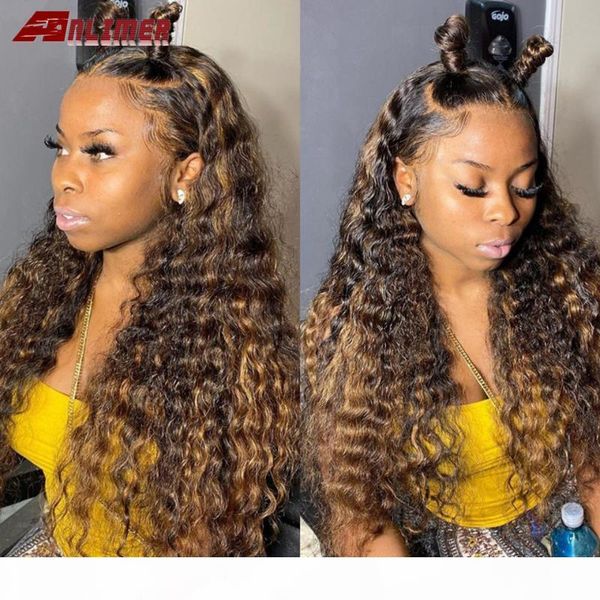 

ombre brown honey blonde t part lace front wigs baby hair brazilian remy hair water wave glueless silk base lace human wig, Black;brown