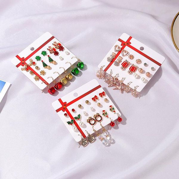 

dangle & chandelier 9 pairs christmas earrings set xmas trees jingle bells santa claus pendientes for women female party jewelry brincos, Silver
