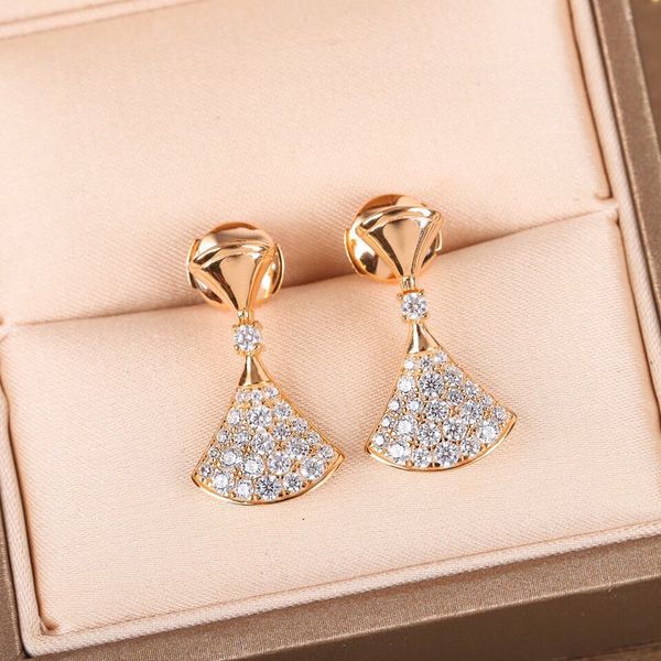 

2021 luxurious quality drop earring fan shape with diamond for women wedding jewelry gift ps3662, Golden