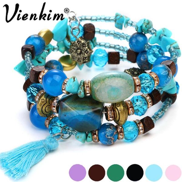 

vintage многослойные кисточкой браслеты для женщин богемское смола камень бисера браслеты браслеты pulsera этнические украшения партии 2020, Black