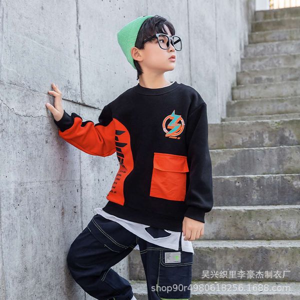 

fashion 2020 new boys' brand cloth handsome sweater children's plush pullover, Black