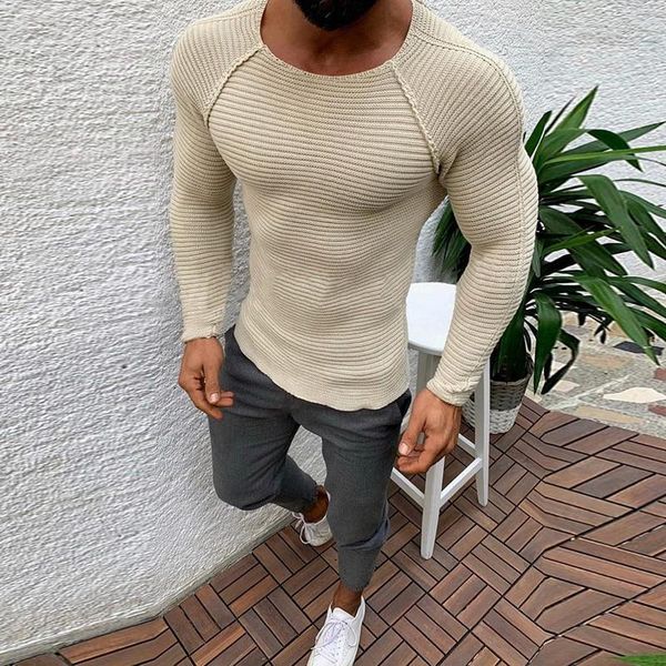 

men's sweaters 2021 men knitted pullovers male solid color o-neck striped long sleeve sweater autumn winter slim fit casual, White;black