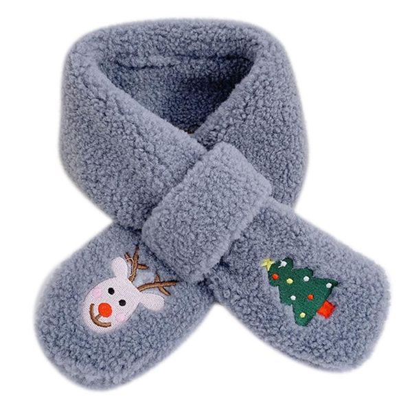 

kids christmas cross collar scarf cartoon elk tree embroidery plush neck warmer, Blue;gray