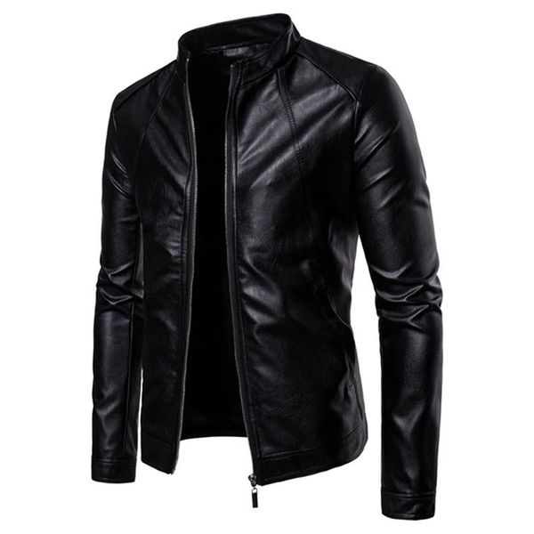 

autumn winter mens stand collar coats leather biker zipper jackets motorcycling jackets faux leather jacket mens black clothing, Black;brown