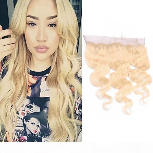 

malaysian human hair 13x4 lace frontal with baby hair 13 by 4 frontal body wave 613# color blonde 10-22inch closure, Black;brown