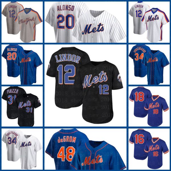 

new york mets 12 francisco lindor 48 jacob degrom 20 pete alonso 31 mike piazza 30 michael conforto jacob degrom jeff mcneil, Blue;black